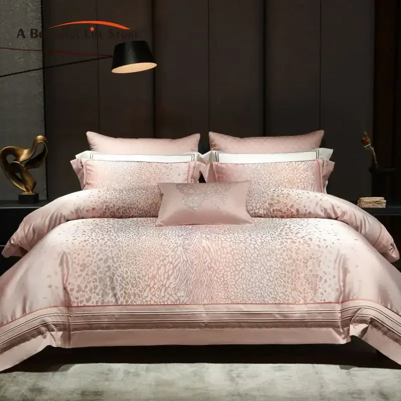 DecorBites™ Leopard Print Jacquard 1000TC Egyptian Cotton Bedding Set