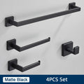 DecorBites™ Black Stainless Steel Bathroom Accessories Set: Towel Bar, Paper Holder, Hook & Bath Rack