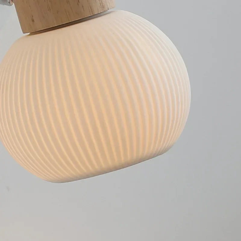 DecorBites™ Ceramic LED Wall Lights with Pull Chain Switch, Modern Wood Base Bedside Lamp