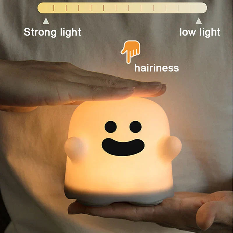 DecorBites™ Boo Ghost Silicone Lamp: Touch Sensor Dimmable LED Night Light for Kids