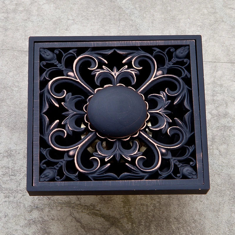DecorBites™ Black Anti-odor Floor Drain 10x10cm Square Bathroom Shower Hardware