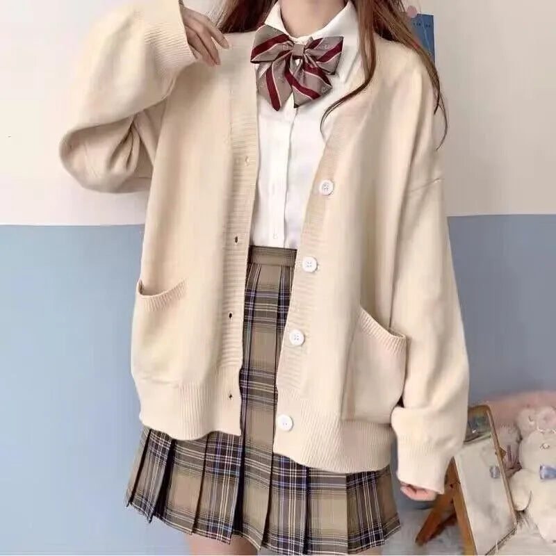 Mikasa pink cardigan sweater with the same style， Anime character COS knitted sweater, original JK uniform sweater jacket