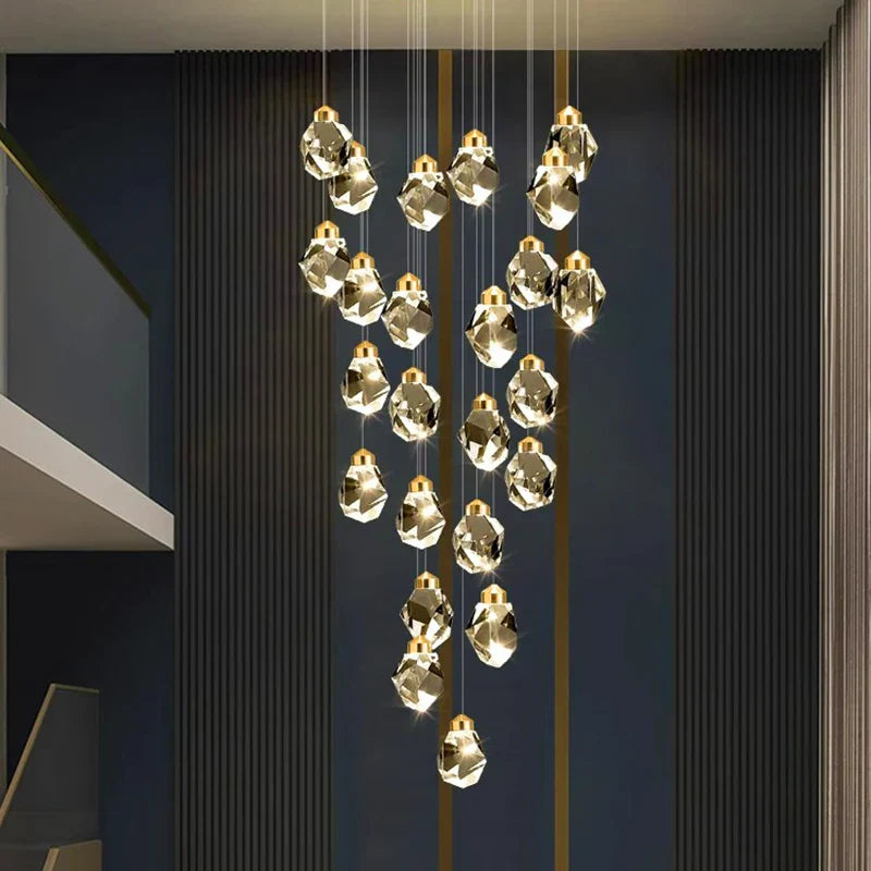 DecorBites™ Crystal Chandelier Stair Pendant Light Modern Living Room Interior Lighting