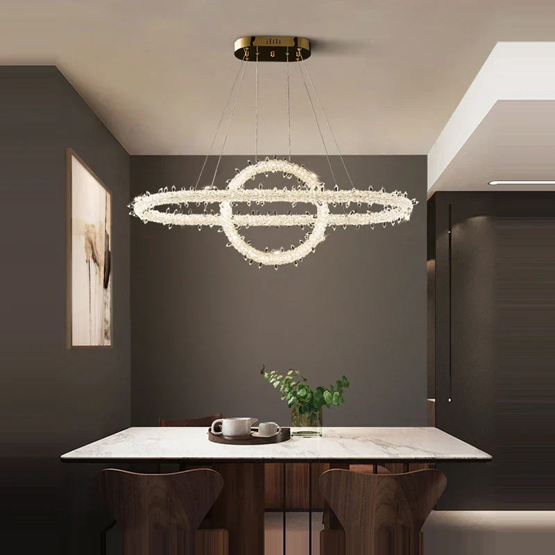 DecorBites™ Crystal Flower LED Chandelier: Modern Luxury Round Ring Pendant Light for Dining & Living Room
