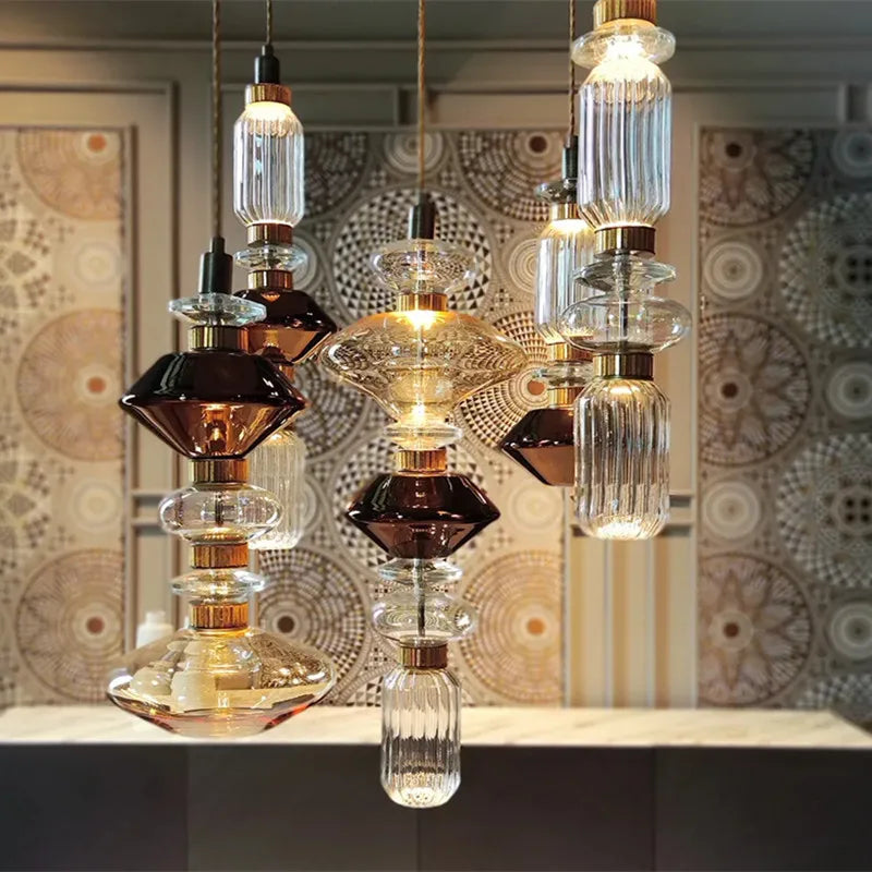 DecorBites™ Ballet Pendant Lamp Clear Amber Glass Shade Restaurant Bedroom Lighting