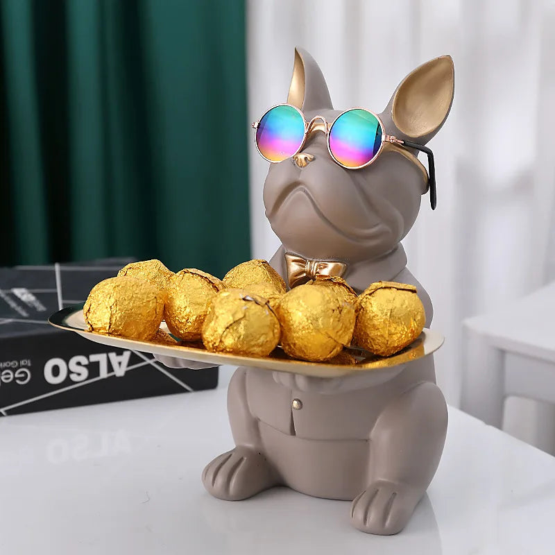 DecorBites™ Bulldog Storage Tray Coin Bank Key Holder Modern Statue Figurine