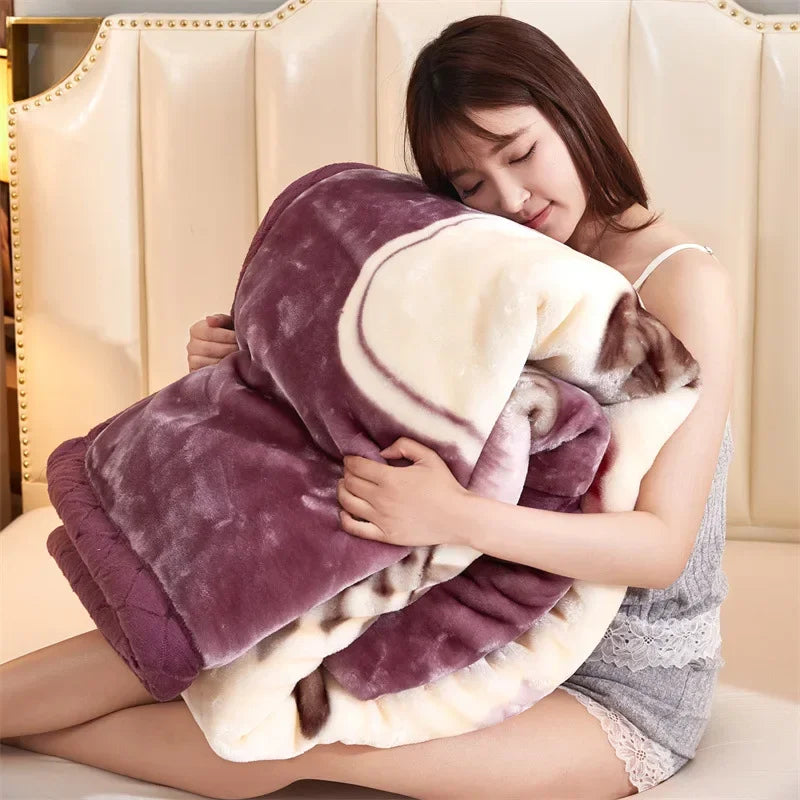 DecorBites™ Double Layer Raschel Blankets: Soft & Cozy Faux Fur Mink Throw