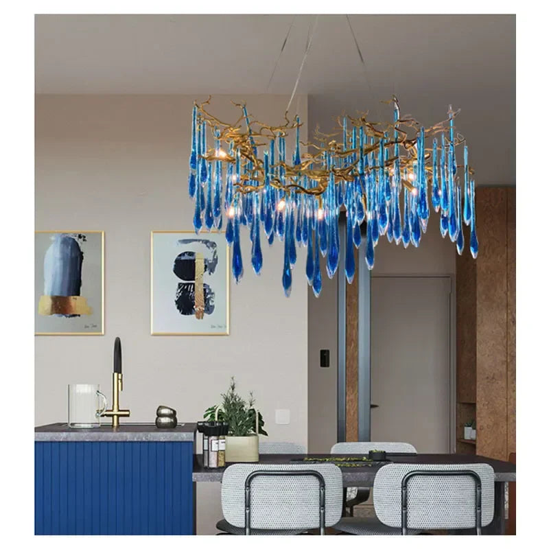 DecorBites™ Blue Crystal Chandelier: Luxe Living Room LED Lighting