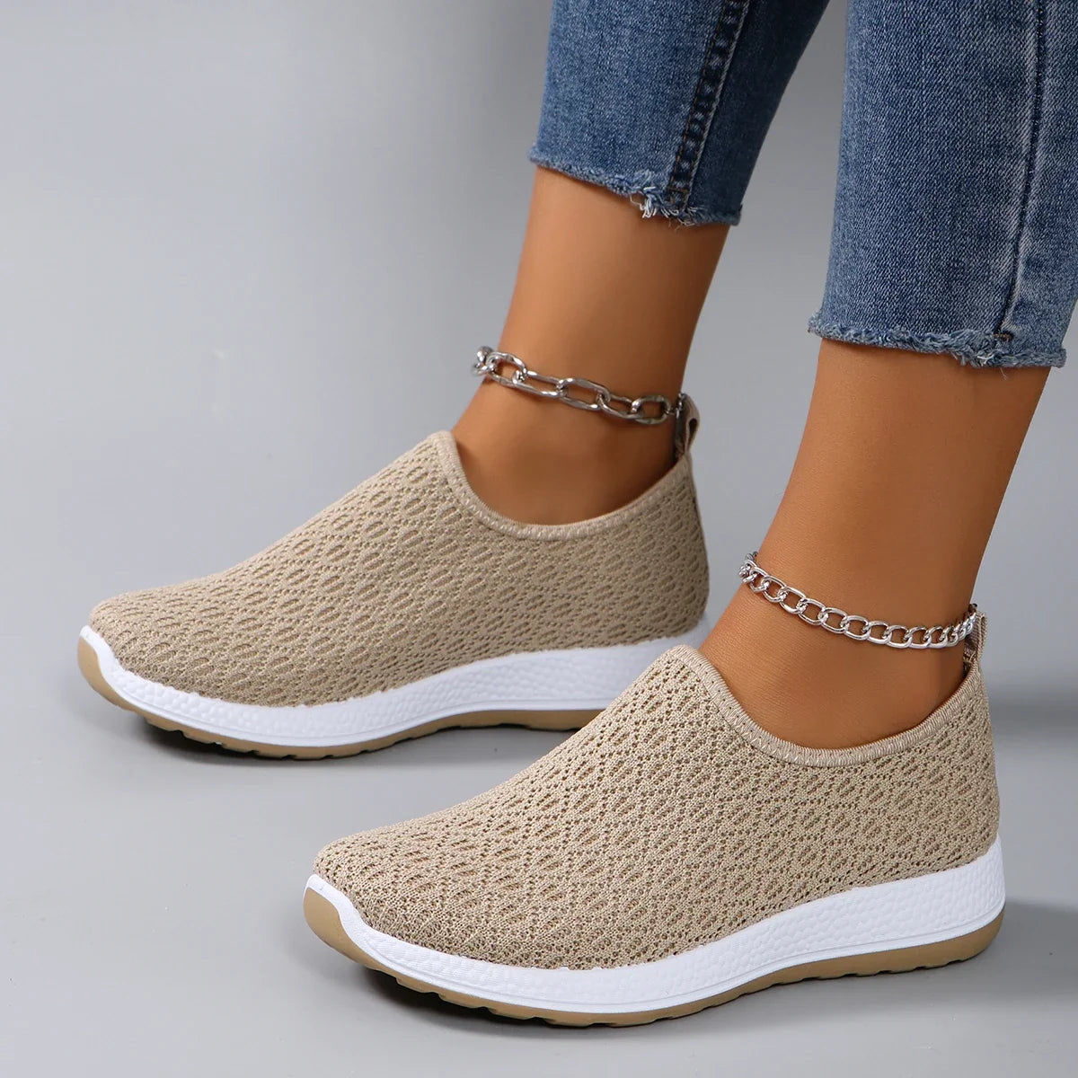 Spring new women's sports shoes, fashionable, breathable, lightweight, non-slip, wear-resistant, casual sports shoes, flat shoes