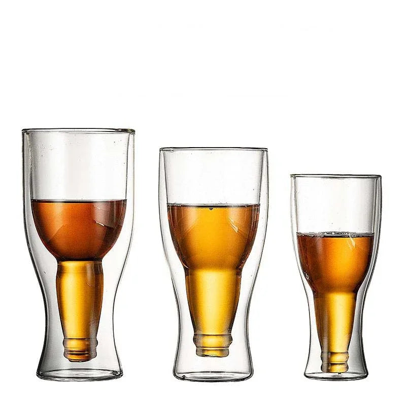DecorBites™ Bottle Style Double Wall Mugs Beer Wine Glasses Whiskey Champagne Glass