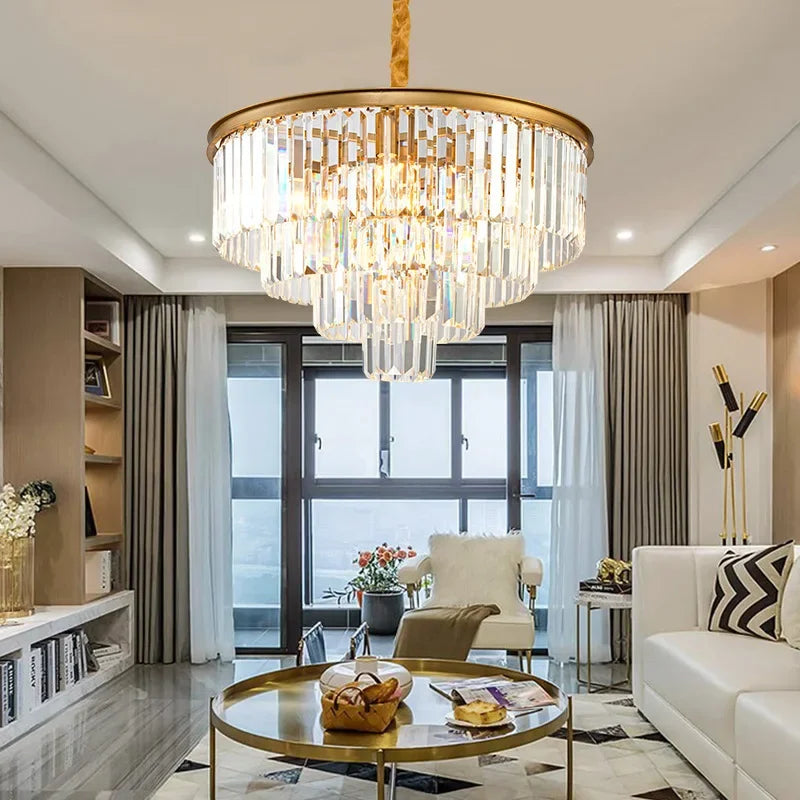 DecorBites™ Crystal Chandelier: Modern LED Pendant Light in Gold/Black for Home Decor