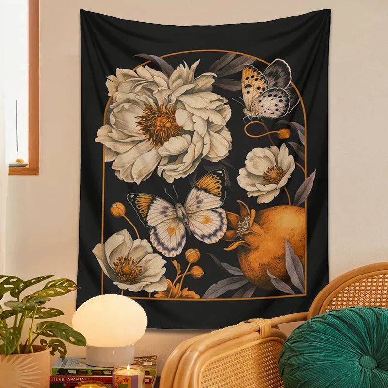 DecorBites™ Butterfly Flower Tapestry Wall Hanging - Bohemian Botanical Celestial Floral Decor