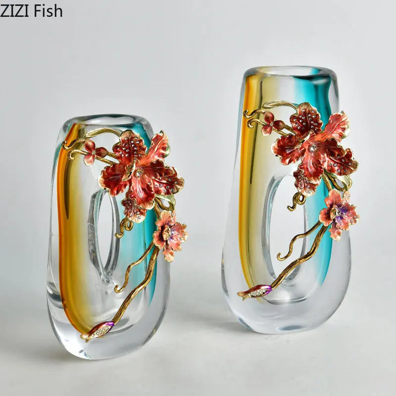 DecorBites™ Blue Gradient Glass Vase Desk Decoration Floral Relief Room Decor