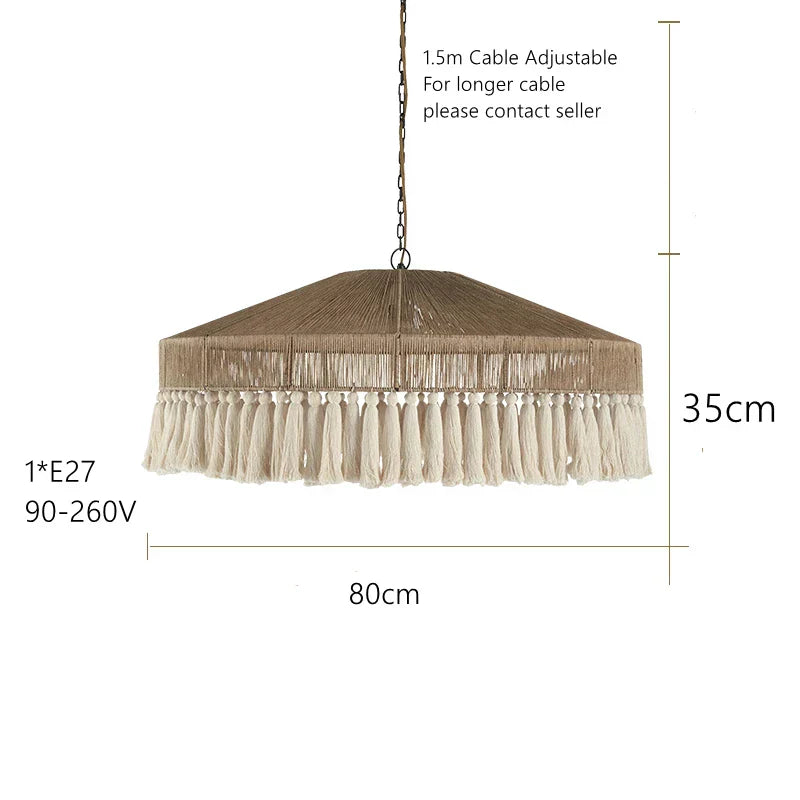 DecorBites™ Bohemian Tassel Chandelier: Handmade Nordic Rustic Pendant Lamps for Home and Shop