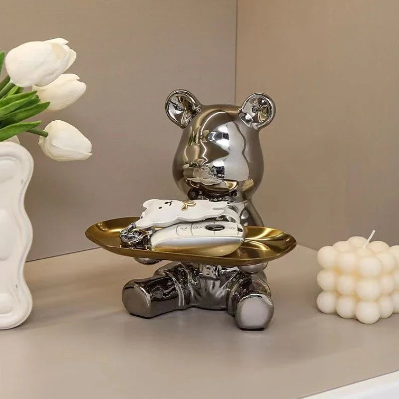 DecorBites™ Bear Doll Storage Tray Piggy Bank Snacks Makeup Key Holder Home Decor Accessory