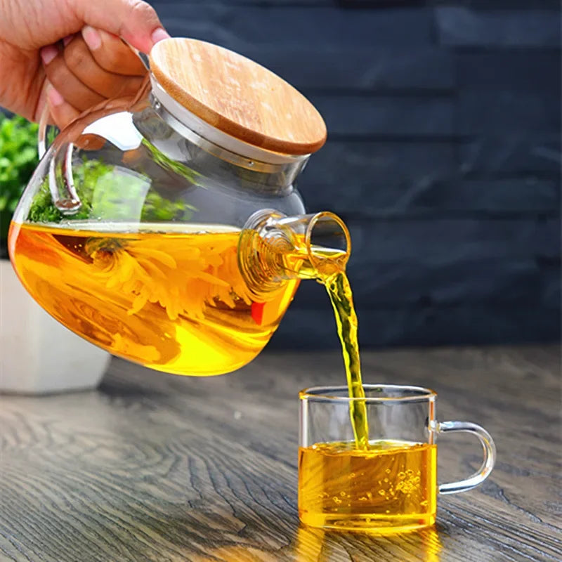 DecorBites™ Glass Teapot with Infuser for Tea Brewing - 1000ml Heat Resistant Water Pot