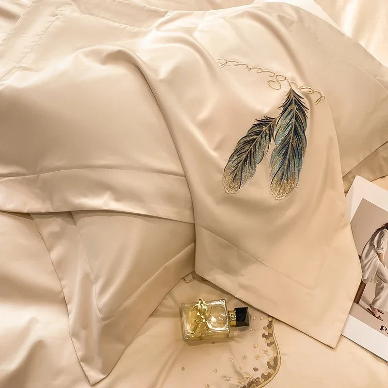 DecorBites™ Cotton Embroidery Bed Linens Set: Full-Queen-King Size, Sheet, Duvet Cover, Pillowcase