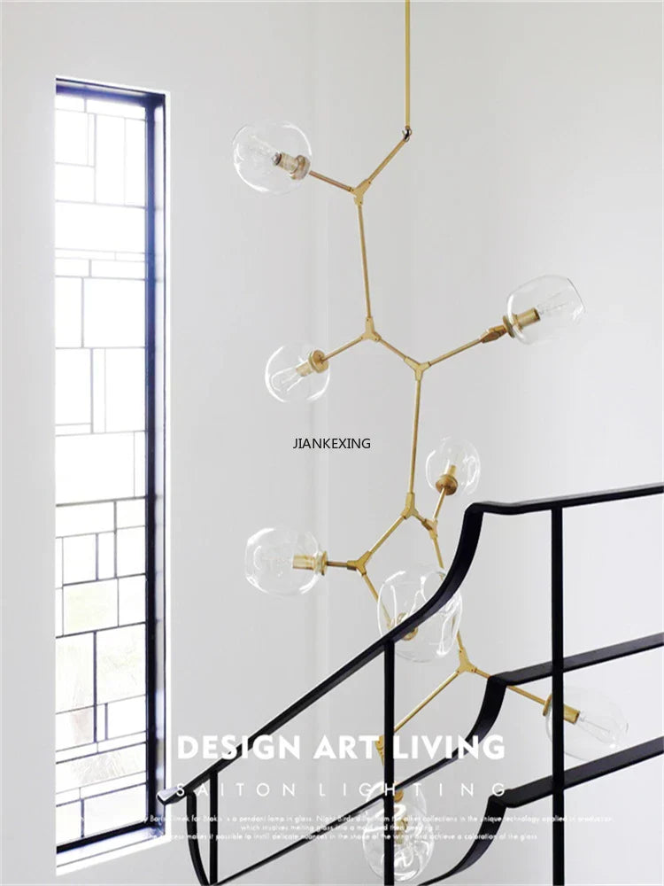 DecorBites™ Glass Branching Staircase Chandelier with LED Multi-Color Lampshades.