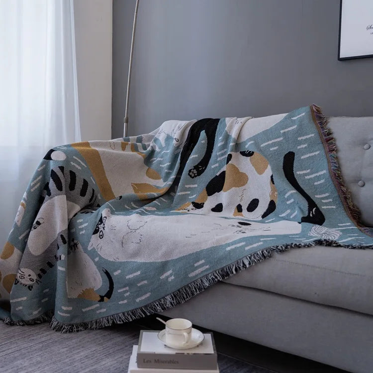 DecorBites™ Cartoon Cat Throw Blanket - Double Sided Sofa Towel & Bedspread