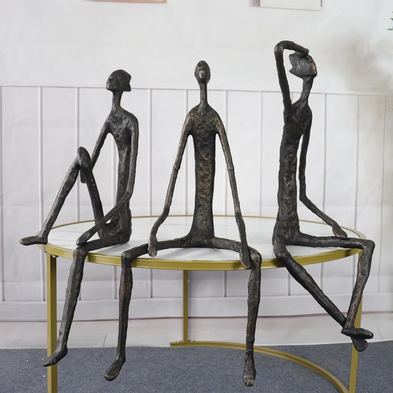 DecorBites™ Abstract Metal Human Sculpture Cast Iron Black Person Desktop Ornament