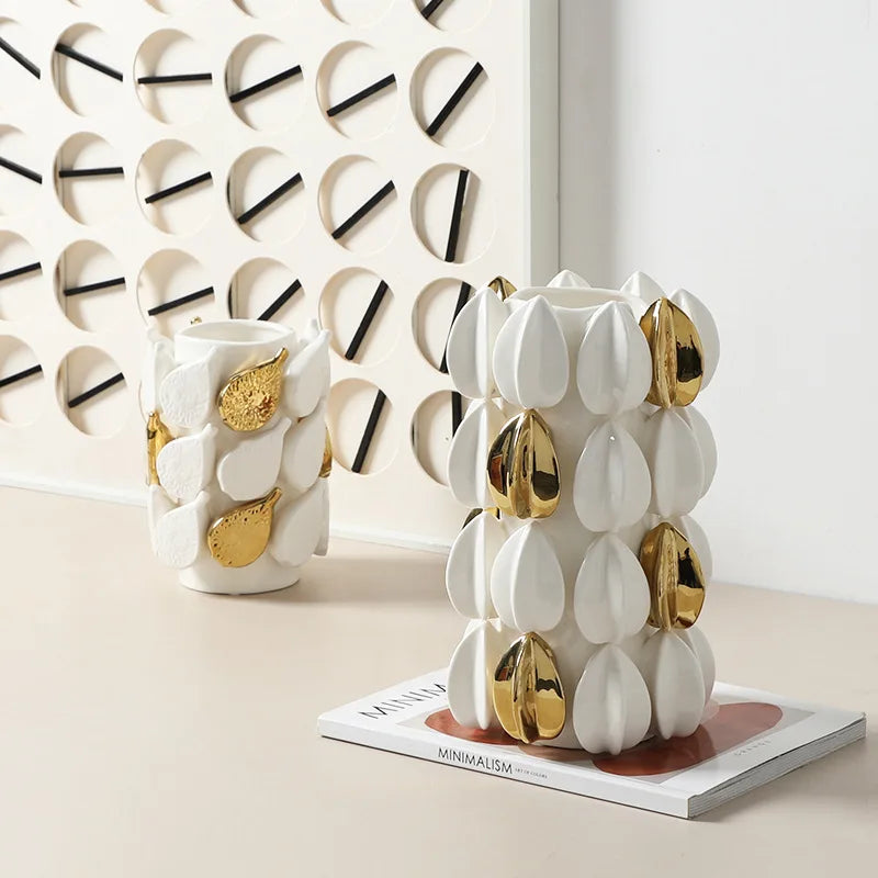 DecorBites™ Ceramic Vase: Lemon/carambola Design for Aesthetic Room Decor & Floral Arrangement