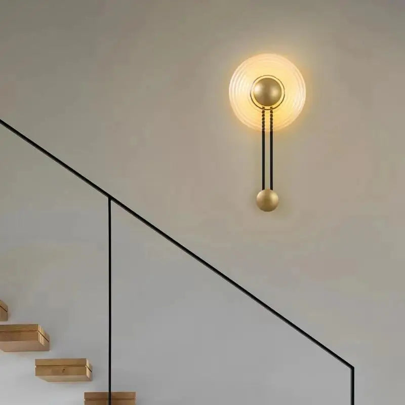 DecorBites™ LED Glass Wall Lamp Stripe Design Round Light Fixture Gold Lumina