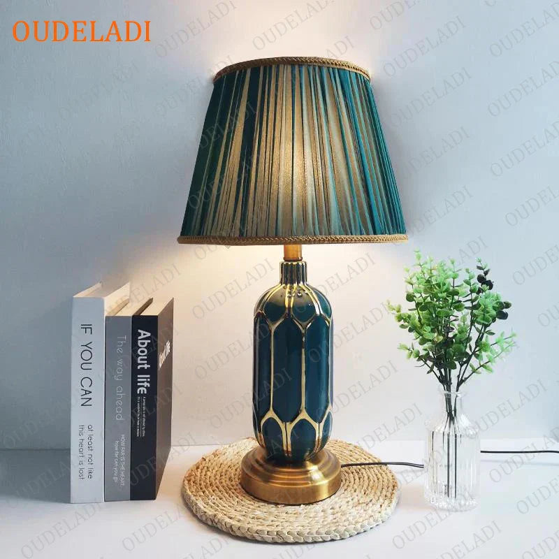 DecorBites™ Blue Ceramic Table Lamp | Post Modern American Style | Bedroom Living Room Lighting