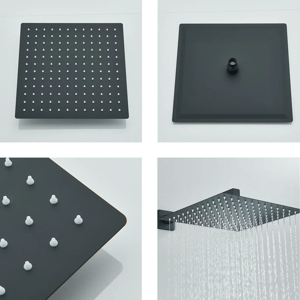 DecorBites™ 12" Matte Black Rainfall Shower Head Set with Shower Arm
