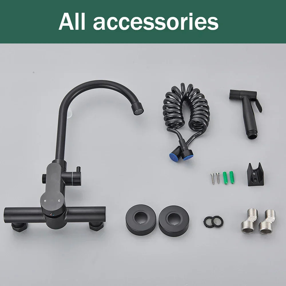 DecorBites™ Black SUS 304 Wall Mounted Gourmet Kitchen Faucet with Extendable Bidet