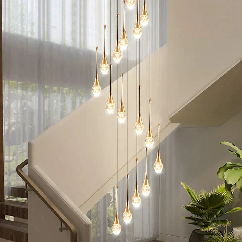 DecorBites™ Crystal LED Staircase Chandelier - Luxe Lighting for Hotel, Living Room, & Lobby