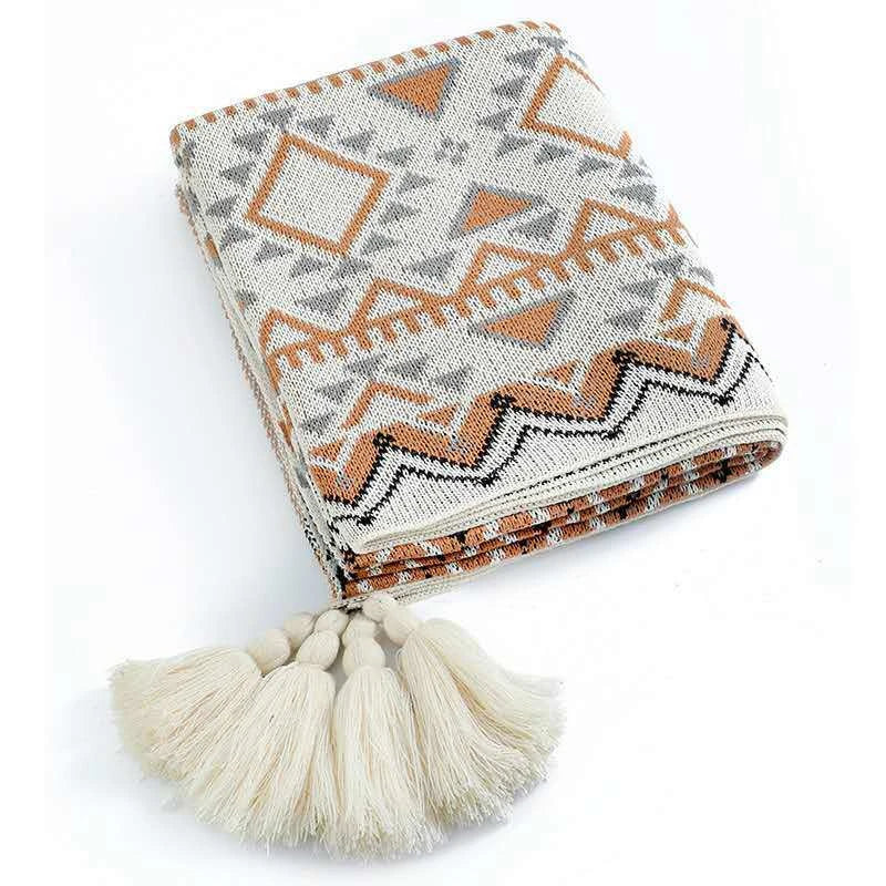 DecorBites™ Bohemian Striped Knit Throw Blanket with Tassel Shawl - Versatile and Cozy Blanket