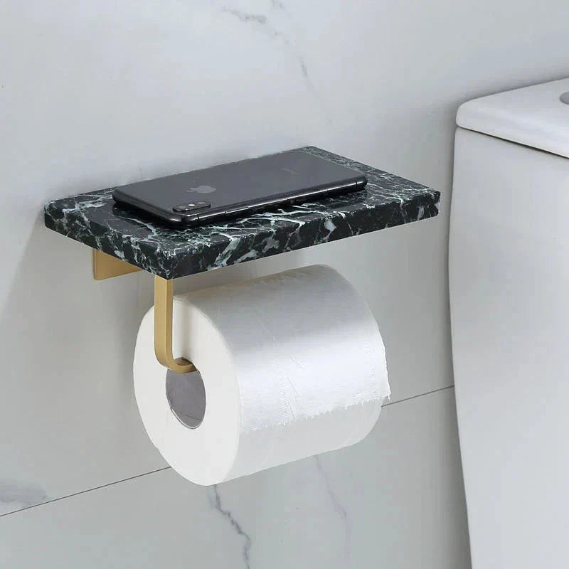 DecorBites™ Brass Marble Toilet Paper Holder Nordic Brushed Gold Bathroom Tissue Shelf