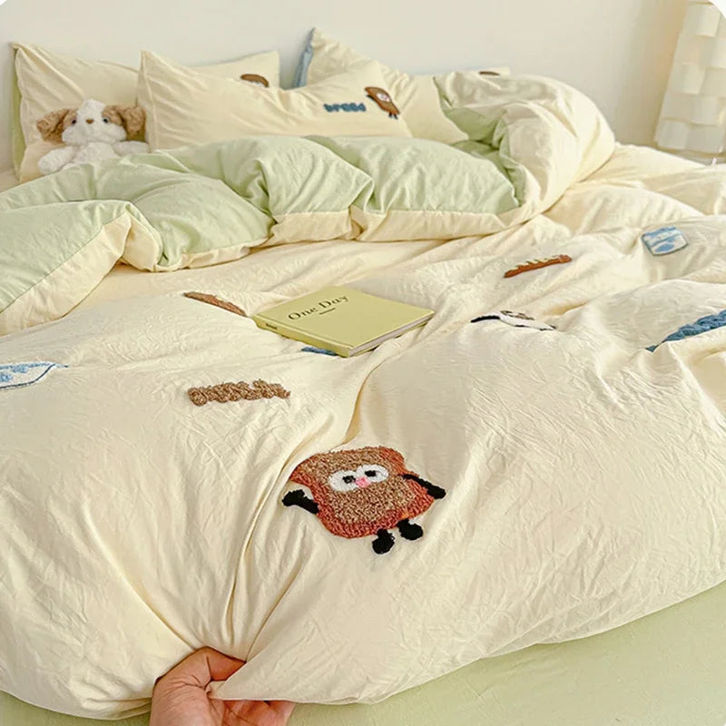 DecorBites™ Cartoon Embroidery Jacquard Comforter Sets | Washed Cotton | Soft Skin-Friendly Bed Linen