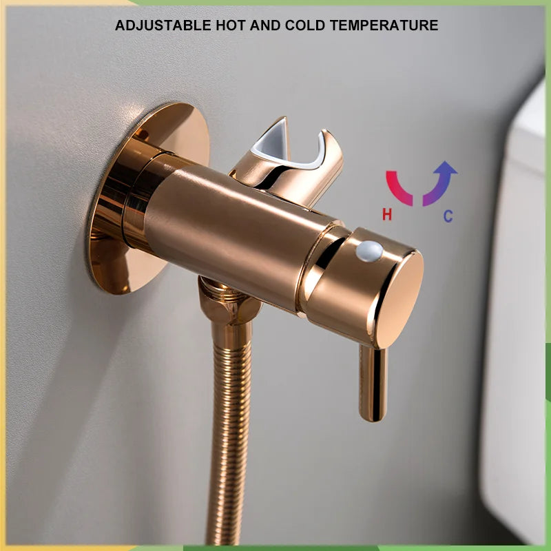 DecorBites™ Brass Bidet Spray: Gold/Black, Hot/Cold Mixer Valve, Bathroom Shattaf Sprayer
