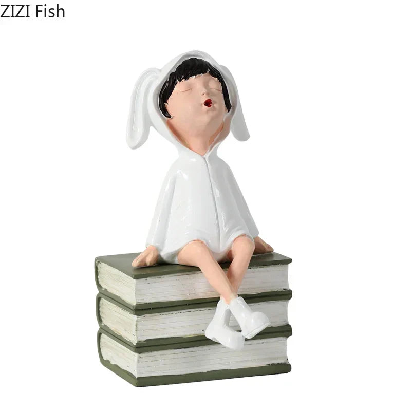 DecorBites™ Girls and Books Resin Sculpture Figure for Modern Room Decor