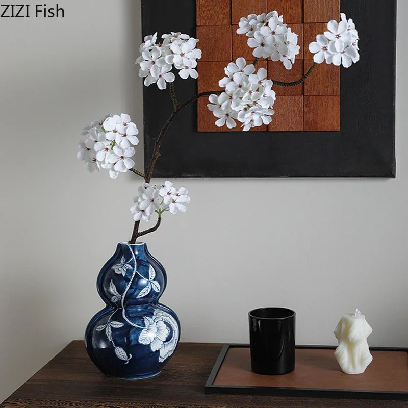 DecorBites™ Blue Porcelain Vase: Flowers and Birds Pattern Table Decor Floral Vases Room Aesthetic