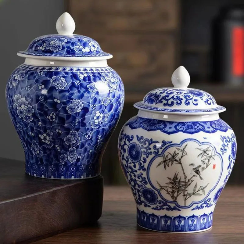 DecorBites™ Blue White Porcelain Tea Pot Canister for Sealed Storage Organization
