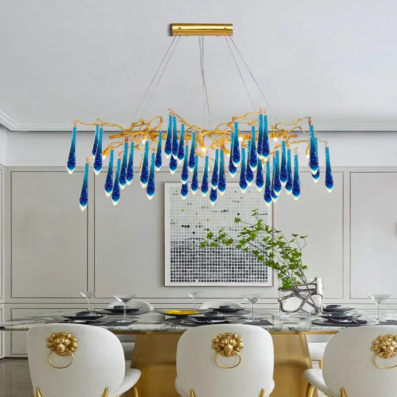 DecorBites™ Blue Crystal Chandelier: Luxe Living Room LED Lighting