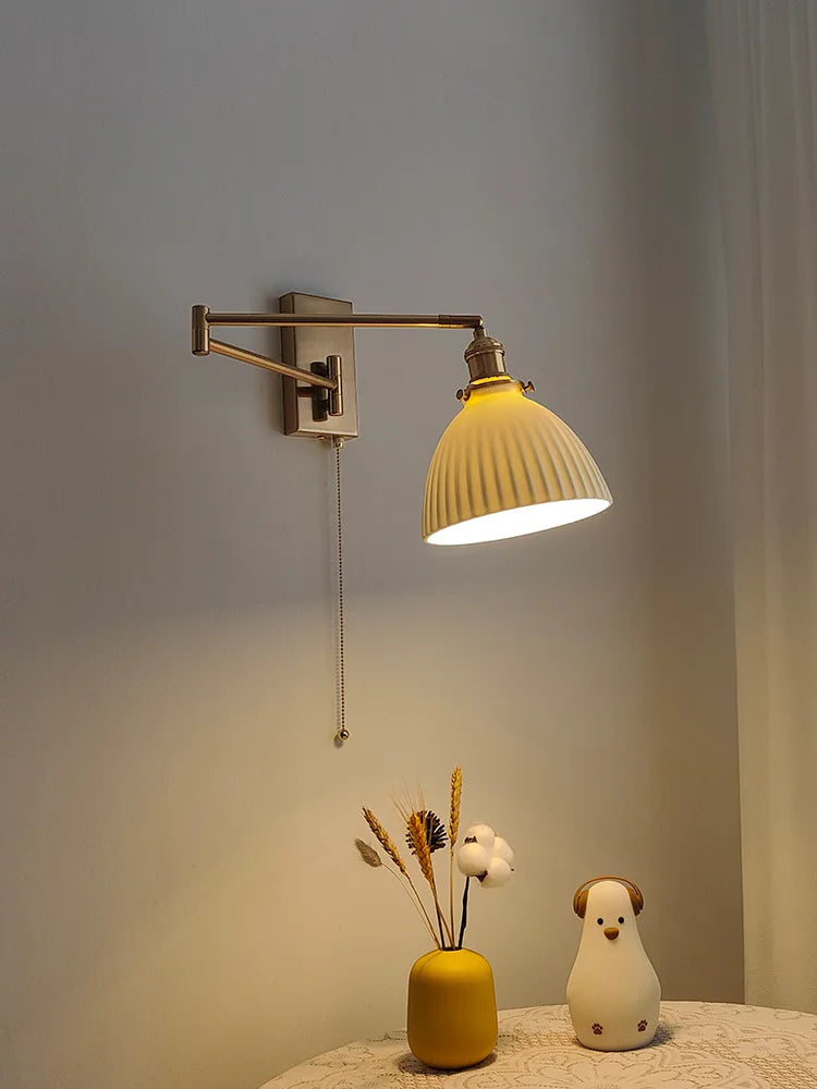 DecorBites™ Brass Swing Arm Wall Sconce Creamic Wall Lights
