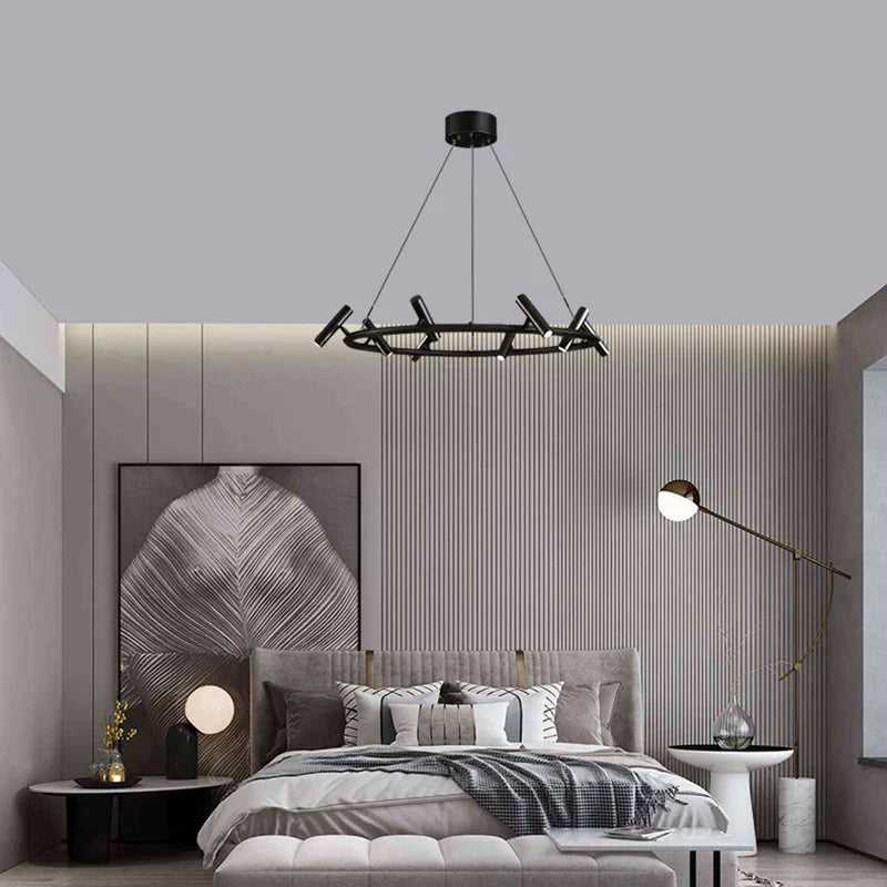 DecorBites™ Black Metal Chandelier: Minimalist Hanging Light for Dining Room, Kitchen, Bedroom.