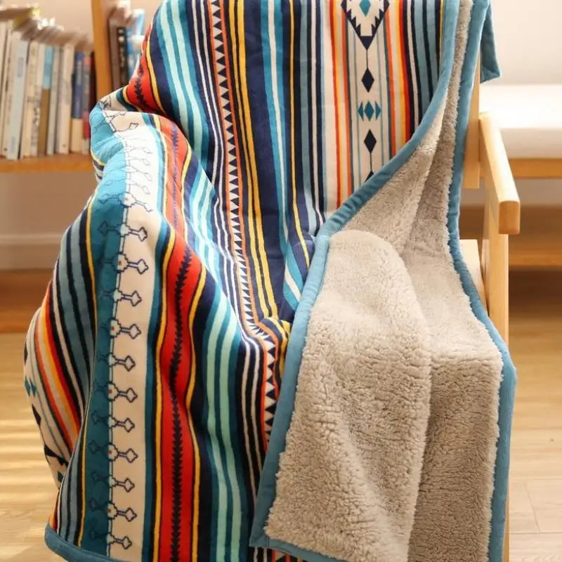 DecorBites™ Bohemian Winter Blanket, Double-Layer Coral Fleece, Thick & Warm for Sofa Nap