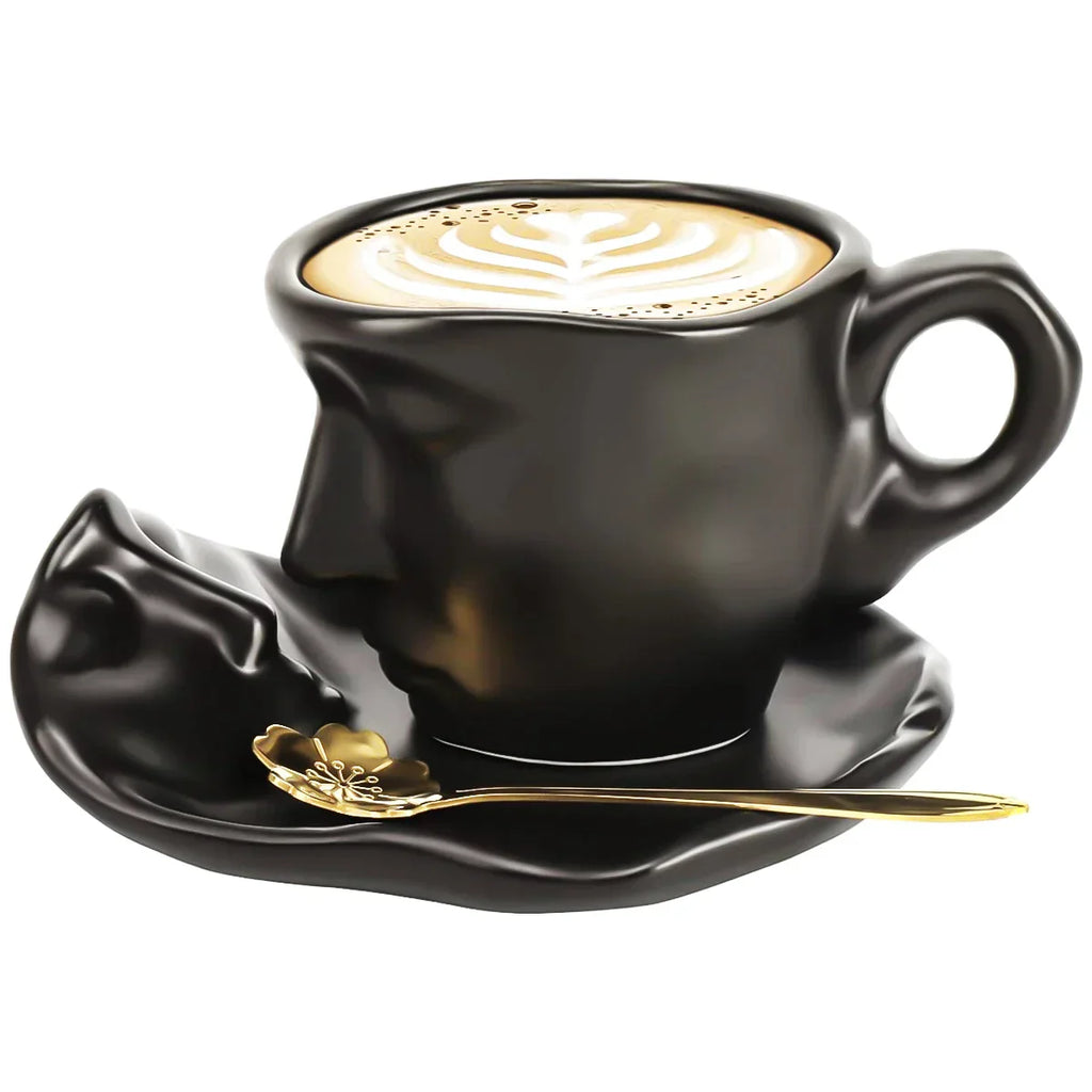 DecorBites™ Ceramic Kissing Couple Tea Cup Set with Saucer and Spoon