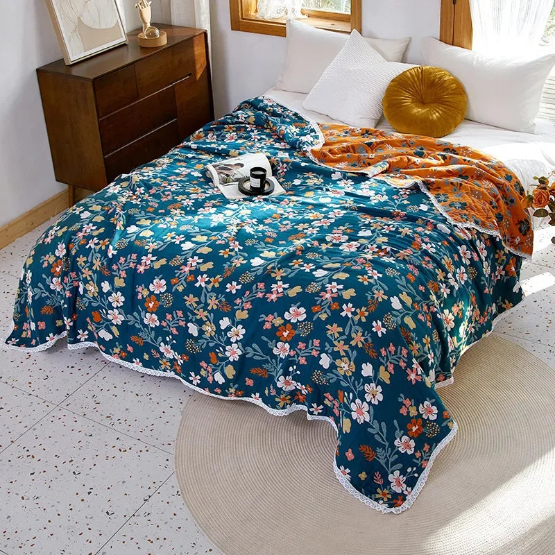 DecorBites™ Breathable Cotton Gauze Sofa Cover - Fresh Flowers Design