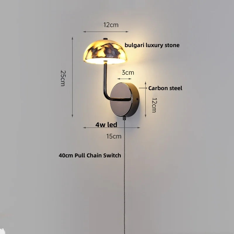 DecorBites™ Carbon Steel LED Wall Lamp Reading Bedside Cafe Luxury Stone Nordic Modern Mirror Light