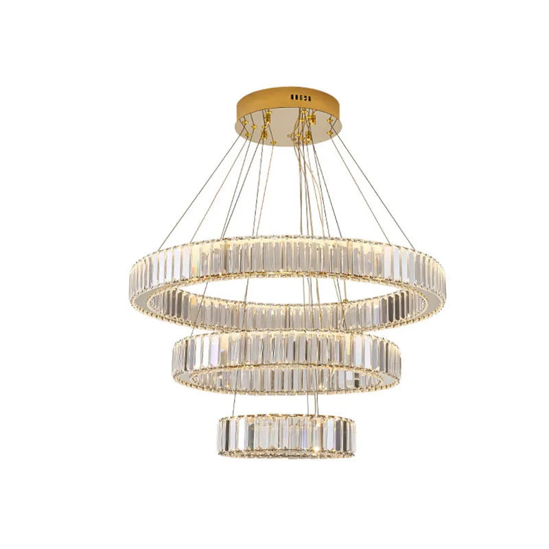 DecorBites™ Crystal Circle LED Chandelier: Nordic Modern Stairs Pendant Lighting with Dimmable LED for Living Room