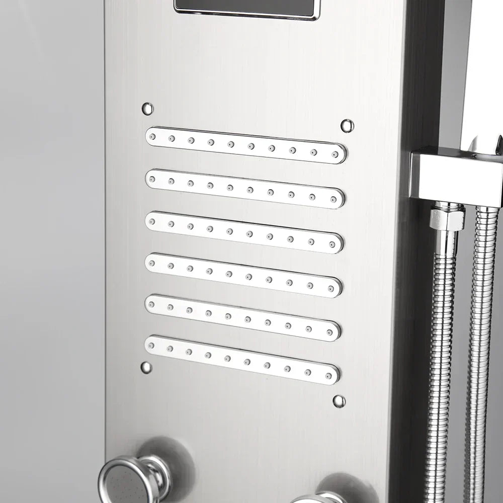 DecorBites™ Dark Grey LED Shower Panel Column with Rainfall Waterfall Spa Jets