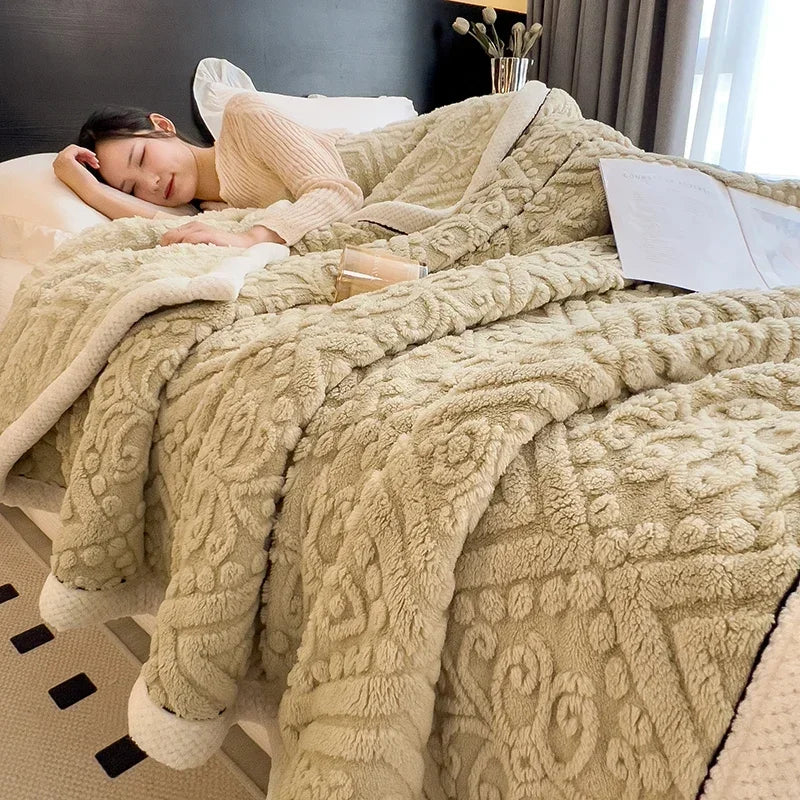 DecorBites™ Carved Velvet Warmth Blanket - Soft Fluffy Sofa Bed Cover
