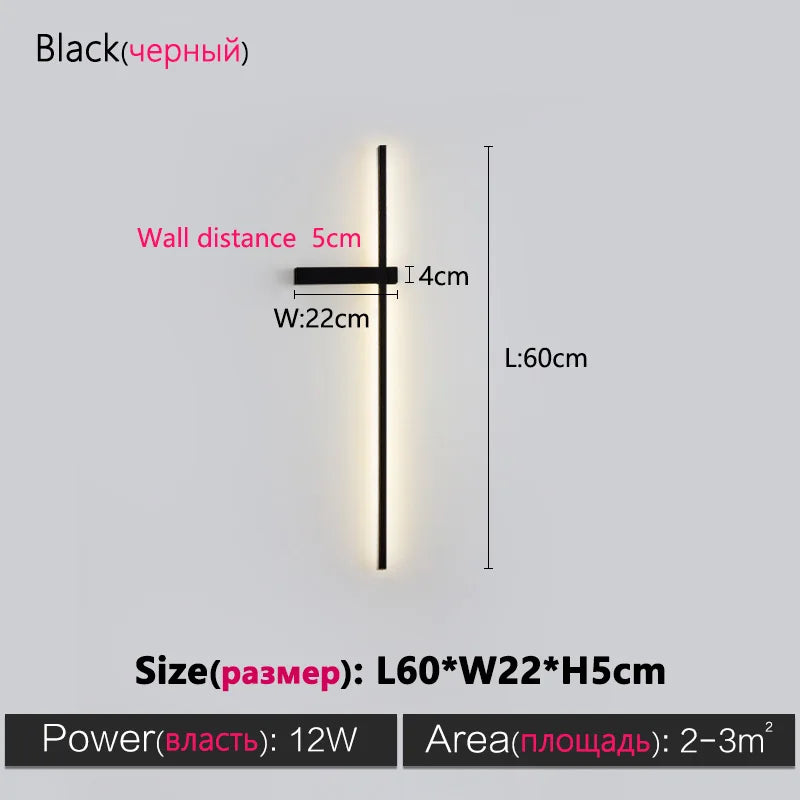DecorBites™ Black Long Strip Wall Lamp - Modern Minimalist Bedroom Living Room TV Wall Light