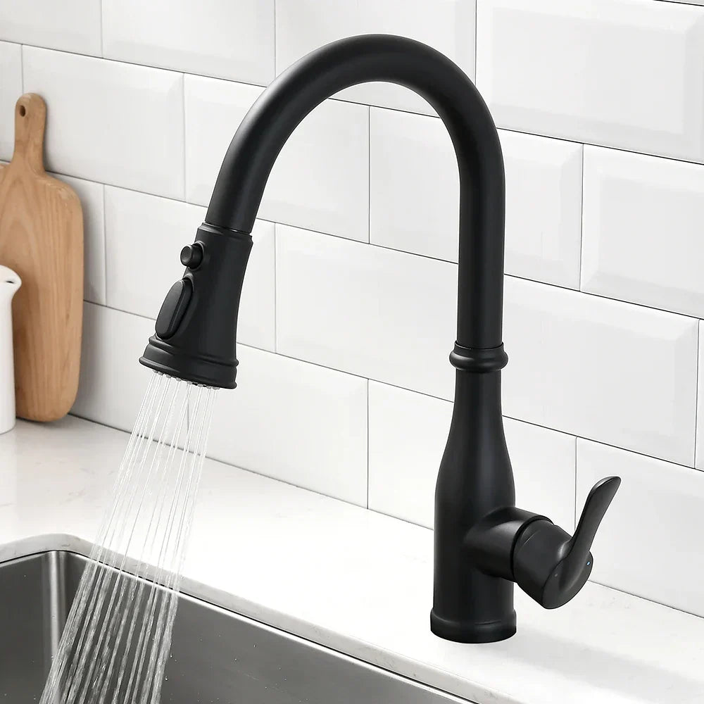 DecorBites™ Brushed Nickel Pull Out Kitchen Faucet Swivel Water Mixer Tap Single Handle