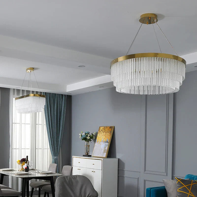 DecorBites™ Crystal Ceiling Chandelier: Modern LED Luxury Pendant Light for Home Decor